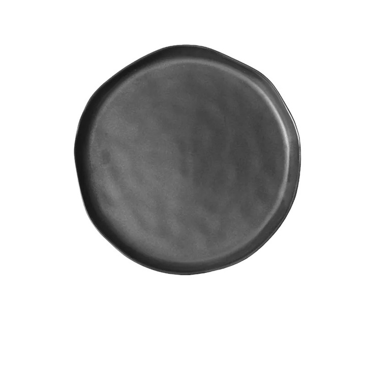 Чиния в скандинавски стил, със семпъл и неправилен дизайн, кръгла, керамична, 26 см, черна
