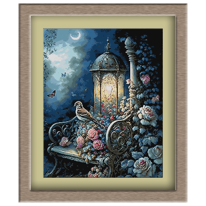 Set Goblen imprimat si ate, Ganduri nocturne, KRIF panza 10 ochiuri/cm 34 culori