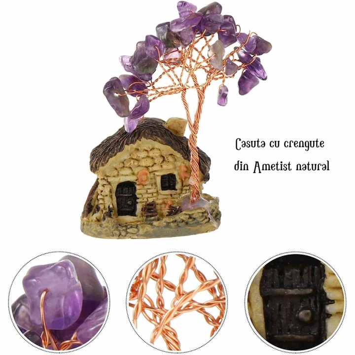 Természetes ametiszt kristályokból készült házi figura ágakkal