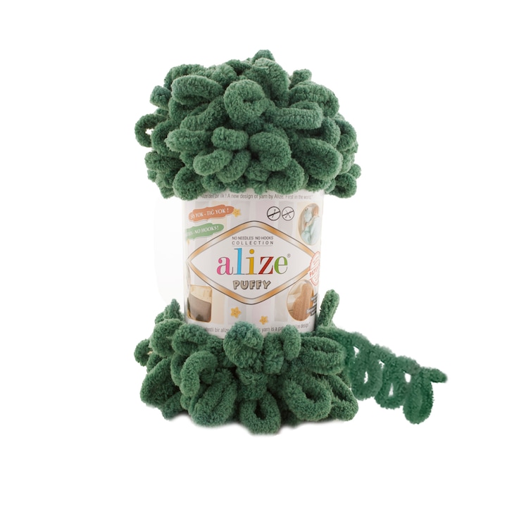 Fir Textil Alize Puffy 532, pentru crosetat si tricotat, acril, verde, 9.2 m