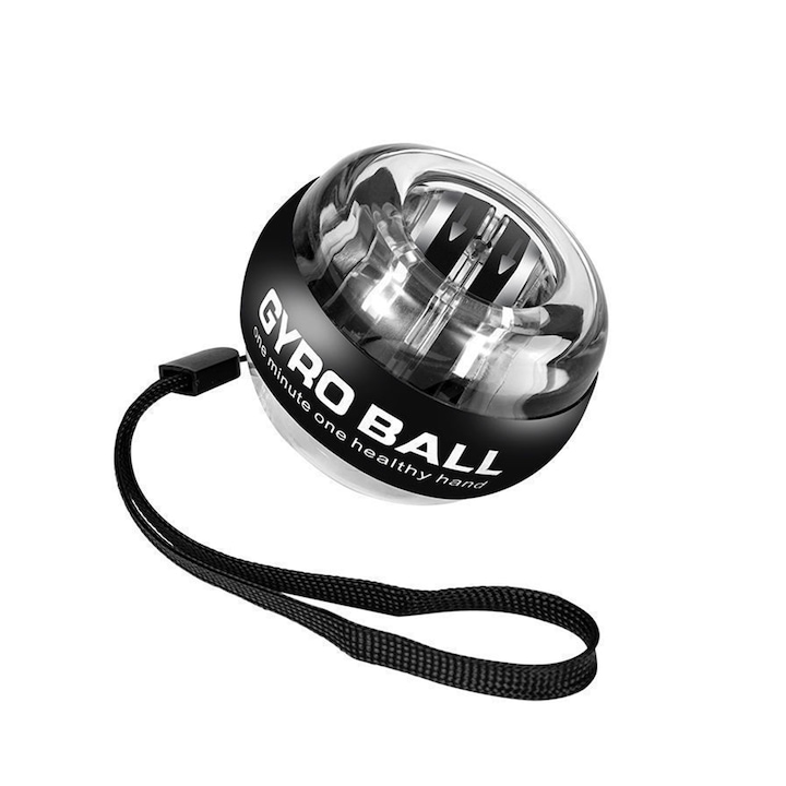 Powerball Gyro Ball, Darklove, Auto Start kialakítás, csuklópánttal, csúszásgátló kivitel, könnyen használható és hordozható, PP/szilícium, 5,6 x 7,4 cm, fekete