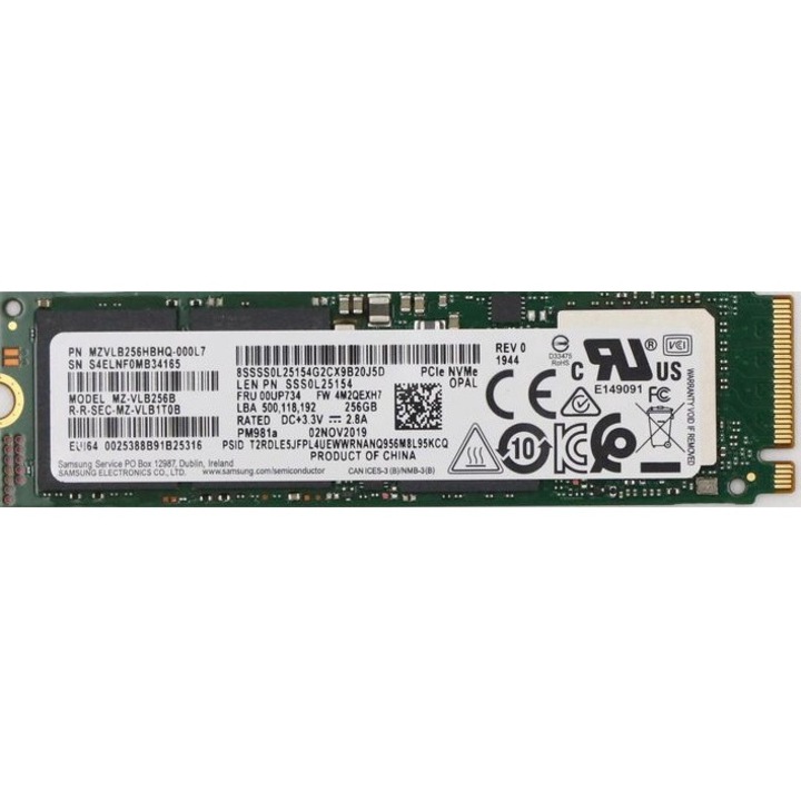 SSD, Lenovo, SSD, 256 GB, M.2, PCl, Многоцветен