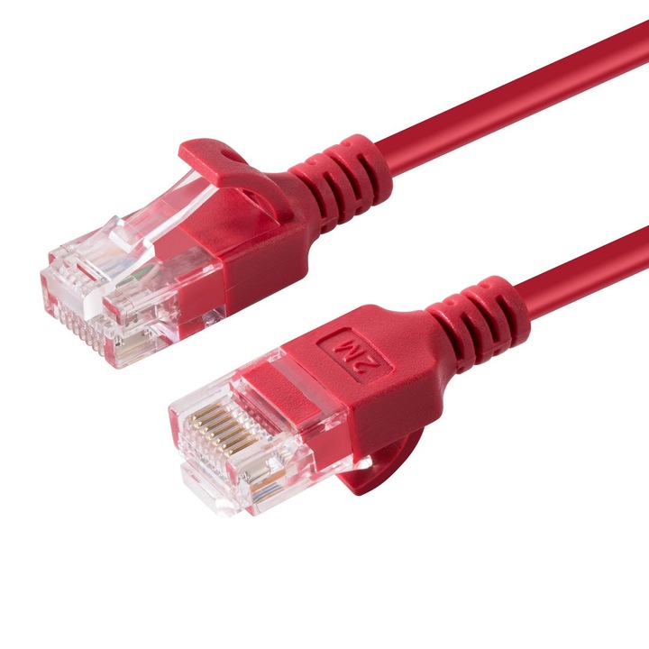 Cablu de retea MicroConnect U/UTP CAT6A Slim, 0.25 m, Rosu