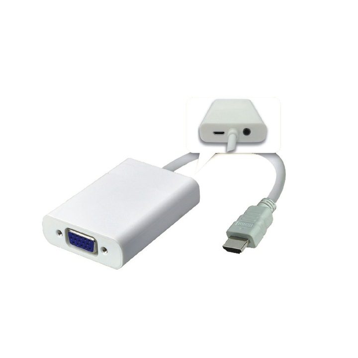 Адаптер MicroConnect HDMI - VGA M/F, Бял