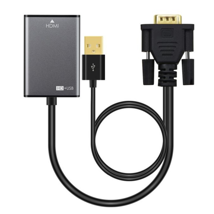 Adaptor Active VGA tata HDMI mama, MicroConnect, 15 cm, Negru
