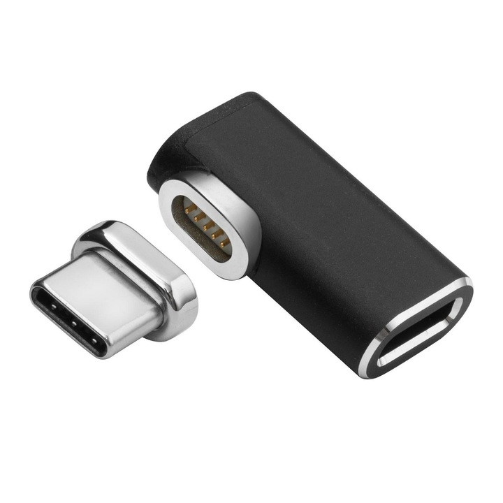 Adaptor magnetic USB-C, MicroConnect, 90A°, Negru/Argintiu
