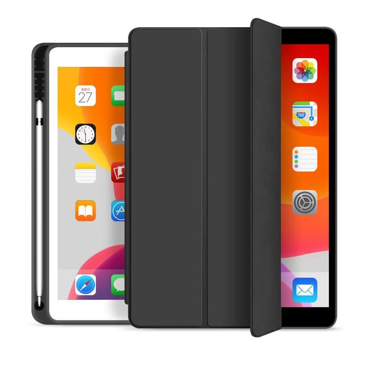 Husa tableta, eSTUFF, pentru iPad Mini 6, Slot pentru creion, TPU, Negru