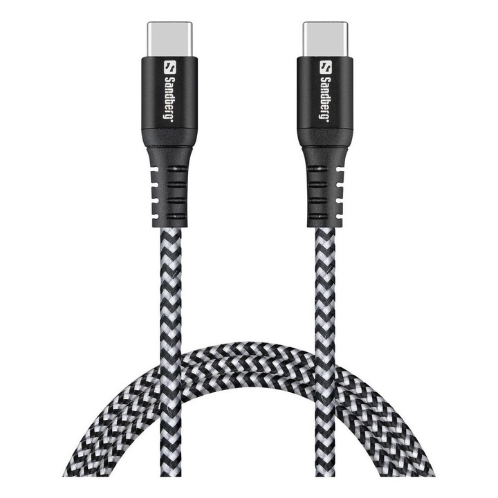 Cablu de date si incarcare, Sandberg, 2 x USB-C, 1m, Negru/Gri