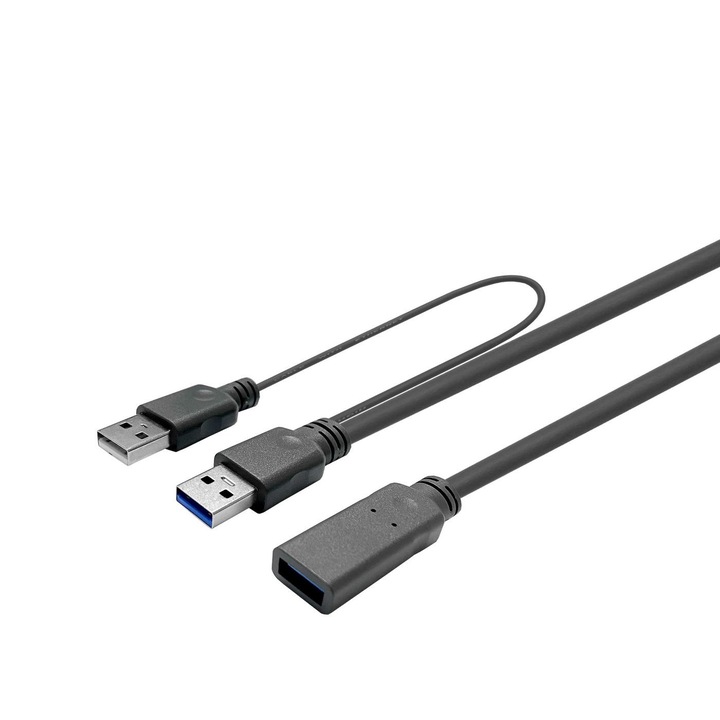 Cablu de date activ, Vivolink, PRO USB 3.0, A tata la A mama, Negru