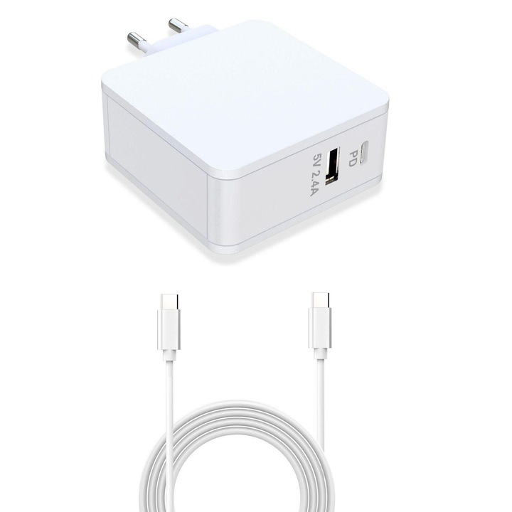 Adaptor de alimentare cu cablu USB-C la USB-C, CoreParts, Alb