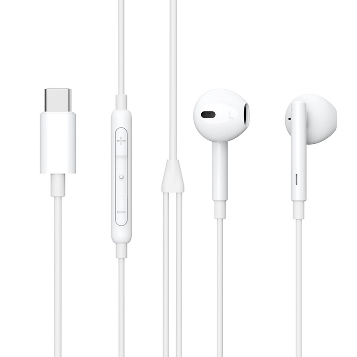 Telefonos audio fejhallgató, eStuff, USB-C, 1,2 m, Fehér