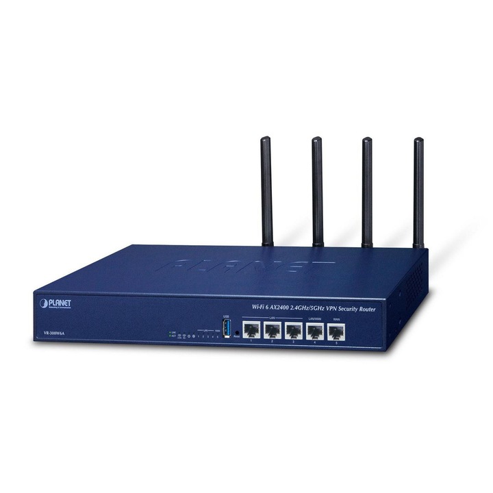 VPN biztonsági router, Planet, Wi-Fi, 6 AX2400, 2,4 GHz/5 GHz