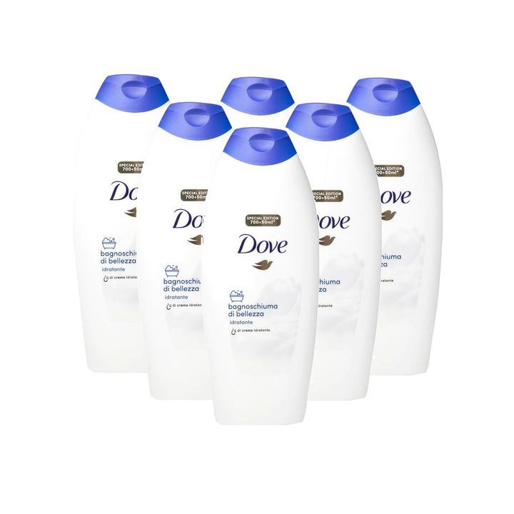 Set 6 x Spumant de baie Dove Original, 1/4 crema hidratanta, 750 ml