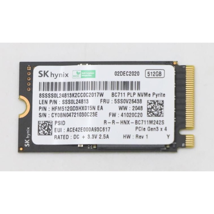 SSD, Lenovo, 512 G, M.2, PCle 3 x 4, многоцветен