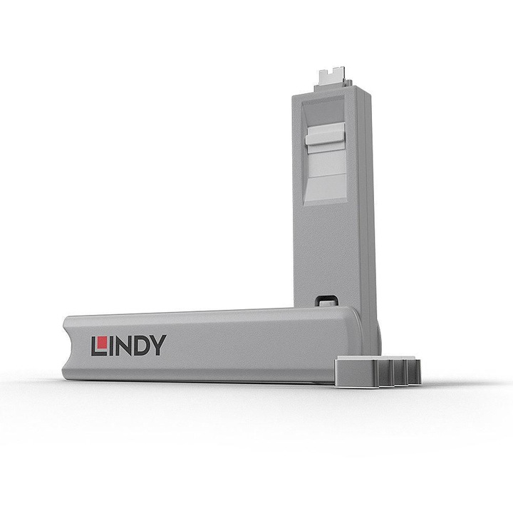 Комплект от 4 капака против прах за портове, Lindy + ключ, USB Type-C, бял