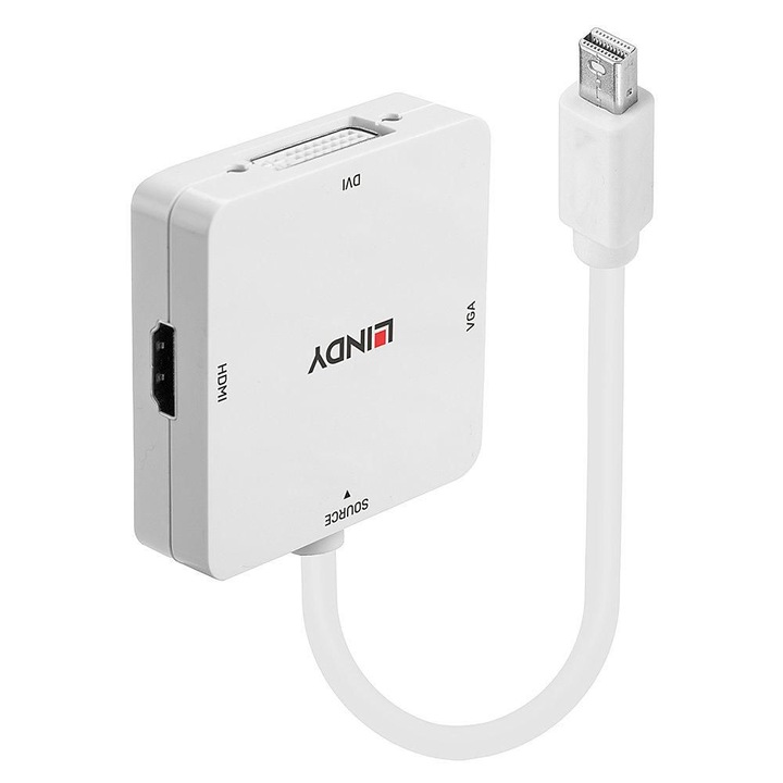 Adaptor monitor, Lindy, Mini DP 1.2, HDMI 4K30, DVI, VGA, Alb