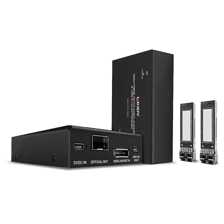 Удължител, Lindy, 300M, Fiber Optic, Displayport, 1.2 Usb