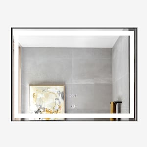 Oglinda LED si Touch, cu Functie Dezaburire si Ceas, Rama Negru Mat, 80 x 60 cm, Smack