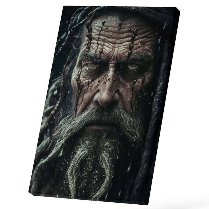 Tablou Canvas Portret Om Viking, Sange Pe Fata, Barba Lunga Si Murdara, Razboinic, Iubitorii De Filme Marvel 25x40 cm, Multicolor