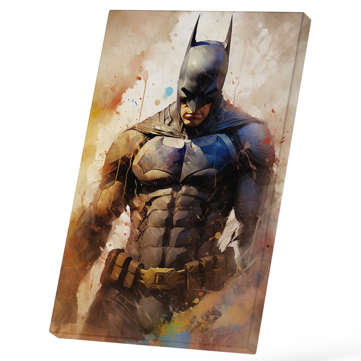 Batman porban füstölt vászonfestés, folyó festés, teljes test, rajzfilmek, szupererők, Marvel filmek szerelmesei, 25x40 cm, többszínű