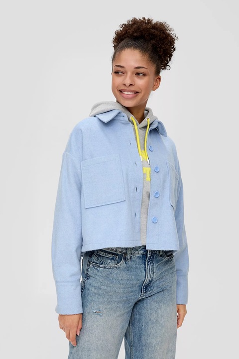 QS, Jacheta cu maneci cazute si buzunare aplicate, Albastru pastel
