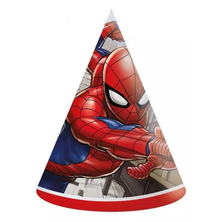 Set 6 bucati de coifuri de petrecere din hartie model spiderman