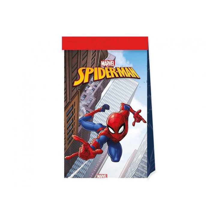 Комплект от 4 хартиени парти подаръчни торбички модел Спайдърмен 22 см х 13 см