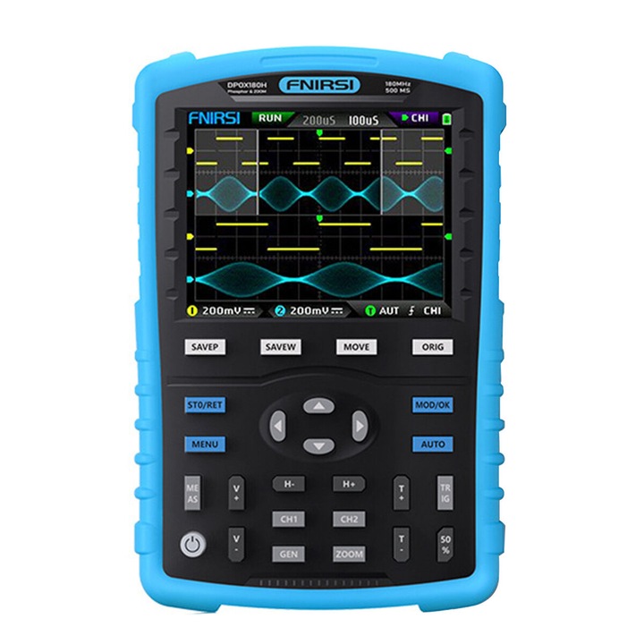 FNIRSI DPOX180H - цифров фосфорен осцилоскоп и генератор на сигнали: 2 канала, 180 MHz, 500 MS/s, 2.8" цветен дисплей