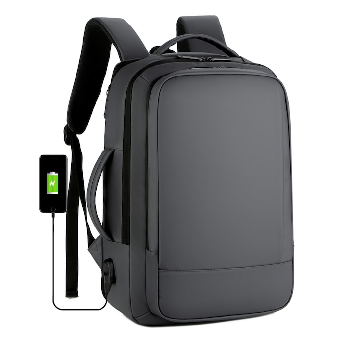 Многофункционална раница, водоустойчива, дишаща и просторна, с USB порт за зареждане, елегантна ежедневна раница за бизнес/пътуване и 15,6-инчов лаптоп, VisionHub, 44 см X 32 см, сива
