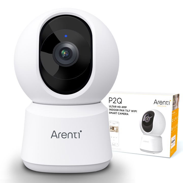Camera supraveghere Arenti P2Q1, Wi-Fi dual-band, 4MP UHD, AI miscare/sunet, urmarire automata, vedere nocturna 360°