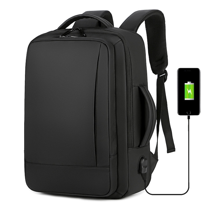 Многофункционална раница, водоустойчива, дишаща и просторна, с USB порт за зареждане, Smart Casual за бизнес/пътуване и 15,6-инчов лаптоп, VisionHub, 44 см X 32 см, черна