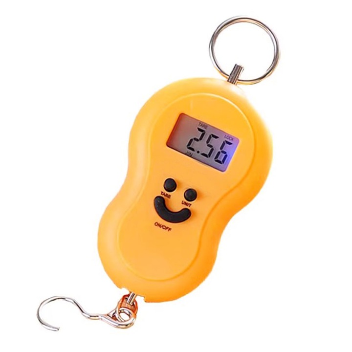 EDAR elektronikus mérleg, hordozható, kézi, elemmel működő, LCD képernyő, maximális kapacitás 40 kg, TARE funkció, mértékegység kiválasztása