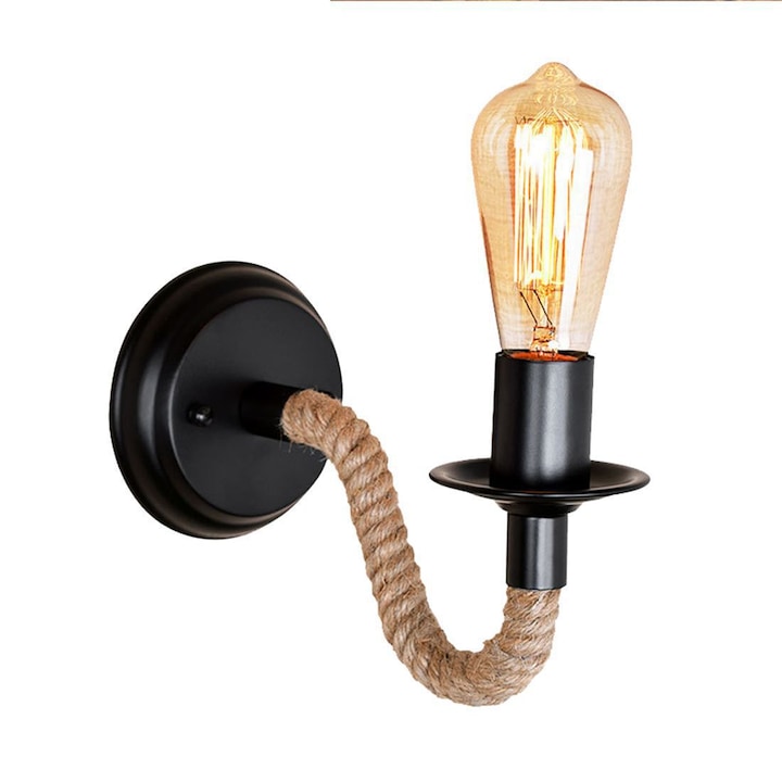 Аплик Vintage Retro trandafi led BMS001 E27, С въже, Max 1x60W, Стомана, Черен