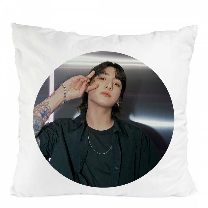 Személyre szabott párna jungkook army bts kpop, poliészter, fehér, 40 x 40 cm