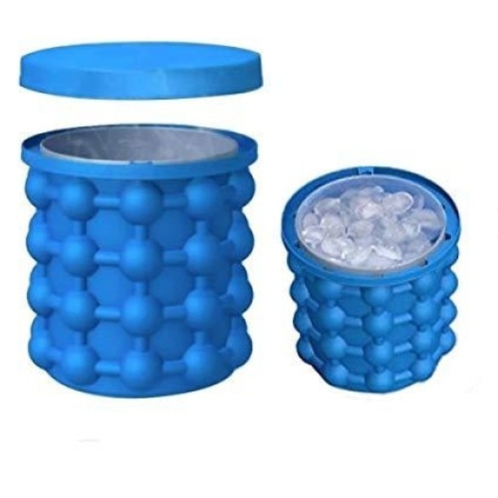 Forma Gheata Pentru Racirea Bauturilor, Neo™ Ice-Ice-Baby® Tip Frapiera, Silicon Fara BPA, Capac Inclus, 120 De Cuburi, 11x11x12cm, Albastru