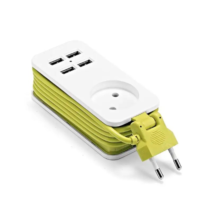 Удължител 1 гнездо, зарядно 4 USB, Ledera, Office hub, 220V, кабел 1.5m