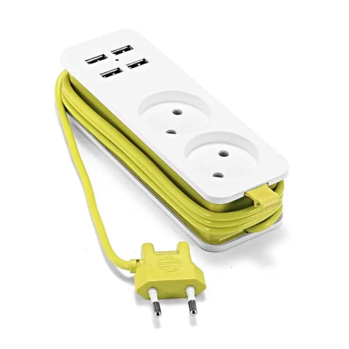 Удължител 2 гнезда, зарядно 4 USB, Ledera, Office hub, 220V, кабел 1.5m
