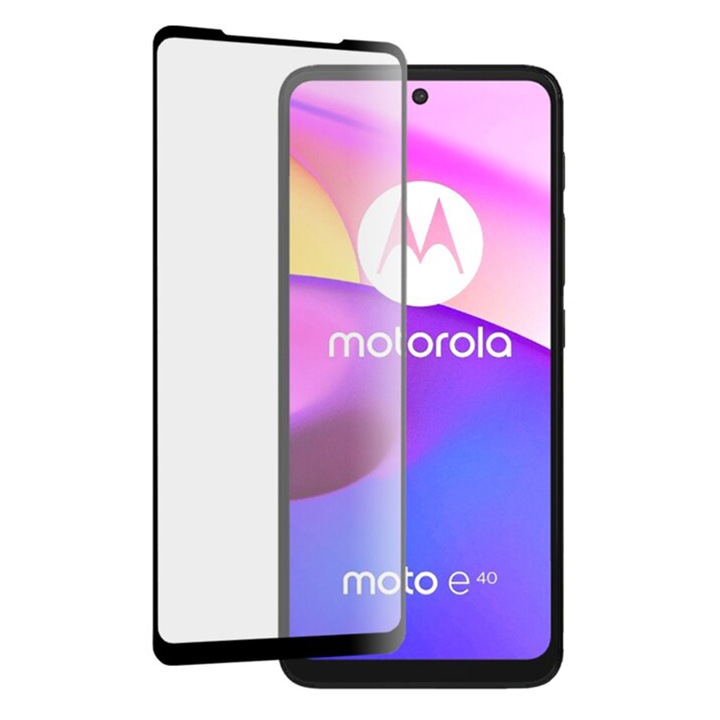 COMANDO Ultra Thin Proof филм, съвместим с Motorola Moto E40, Висока устойчивост на удар, Пълно покритие на екрана, Залепващо лепило по цялата повърхност, 0,3 mm, Черна рамка