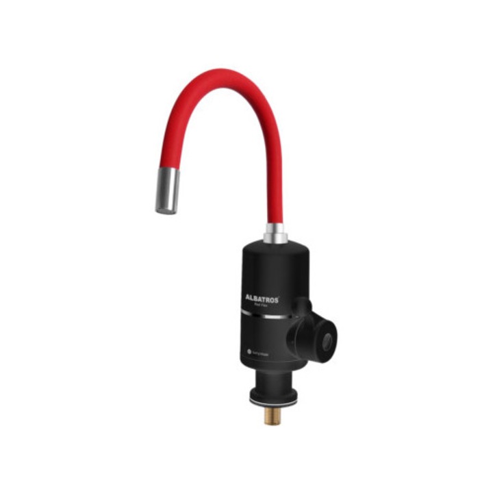 Robinet Electric Red Flex, 3300 W, carcasa neagra + pipa rosie, conducta din cupru, reglaj al temperaturii, debit apa fierbinte: 2-2.5 L/min
