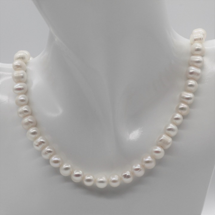 Колие от естествени перли и сребро проба 925, 46 см