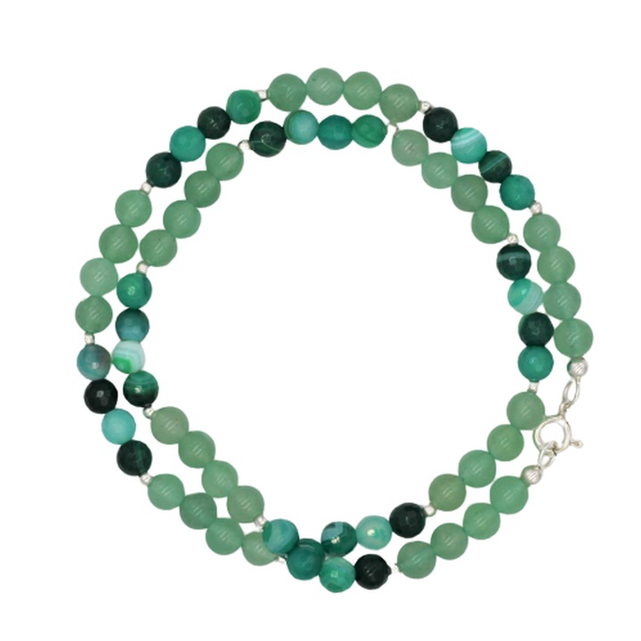 Colier din pietre semipretioase agata verde, aventurin, Argint 925, 46 cm