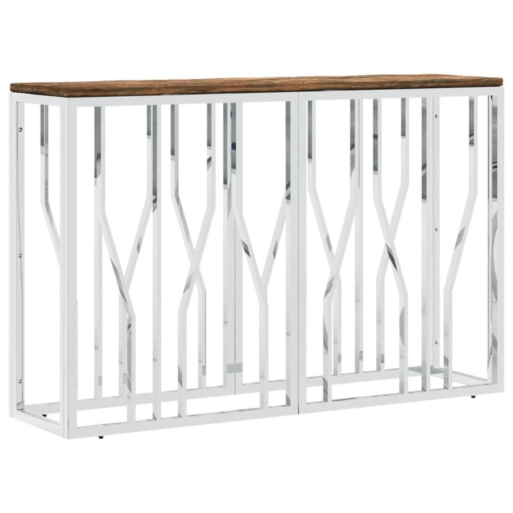 Конзолна маса vidaXL, Неръждаема стомана и регенерирано дърво масив, 110 x 30 x 70 cм, 15.18 Kg