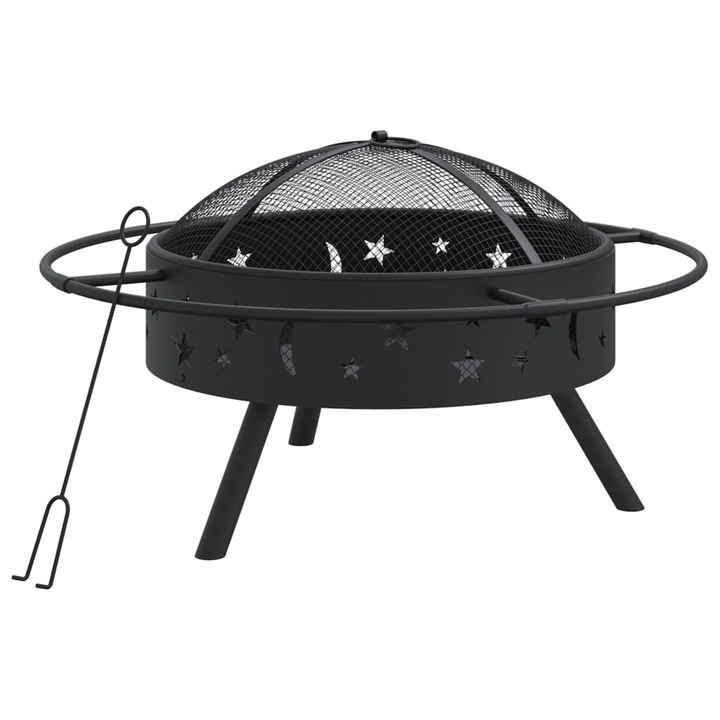 Vatra de foc cu vatrai vidaXL, 70 cm, otel, XXL, 4.85 kg