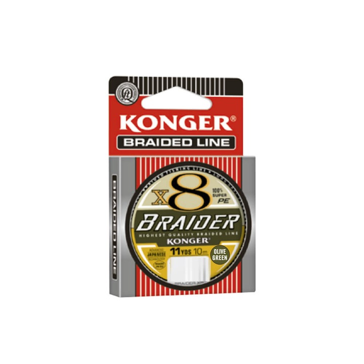 Fir textil inaintas impletit in 8, Konger X8 Braider, 0.06mm, rezistenta 4.9kg, culoarea olive green, rola 10m, pentru monturi crap, method feeder