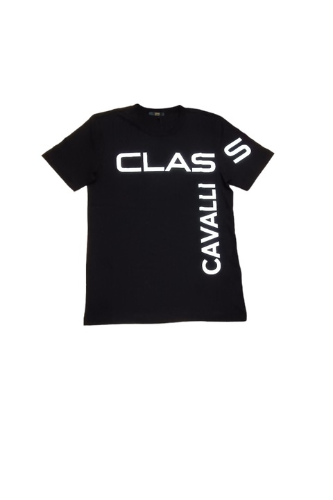 Tricou barbati cu imprimeu text, Cavalli Class, Negru