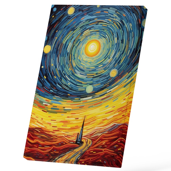 Tablou Canvas Arta Asiatica, Pictura Turn Inalt In Pustietate, Dealuri inalte, Cer Stralucitor Stele, Lan De Grau Ariu, Iubitorii De Arta, 25x40 cm, Multicolor