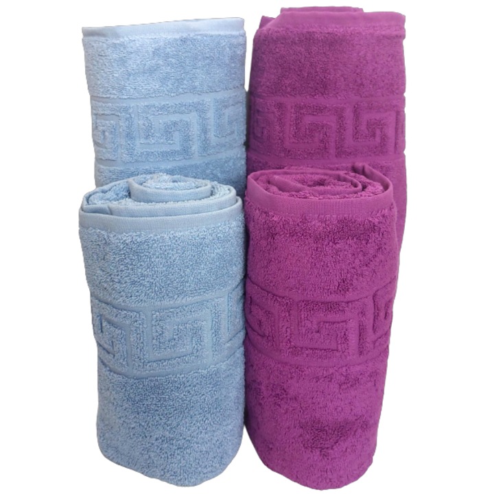 Хотелски комплект Uramag от 4 пухкави кърпи, гръцки модел, 100% памук, плътност 550 g/m², Blue Sky-Mov