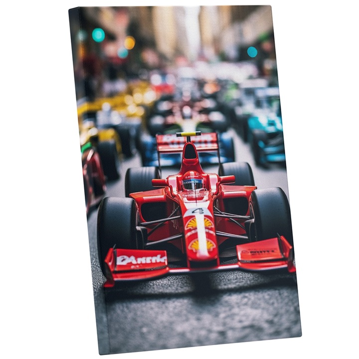 Tablou Canvas Cu Masini In Colona De Curse, Curse Formula 1, Masini Colorate, Iubitorii Sport Extrem, 25x40 cm, Multicolor