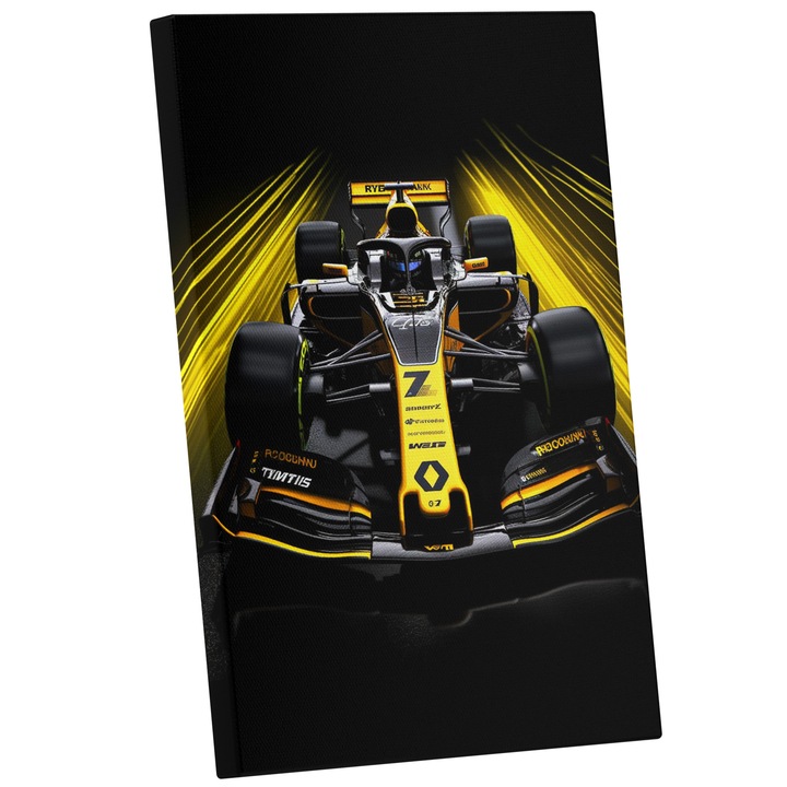 Картина на платно с черно-жълта кола Формула 1, любители на адреналина, оптична илюзия, 25x40 см, многоцветна