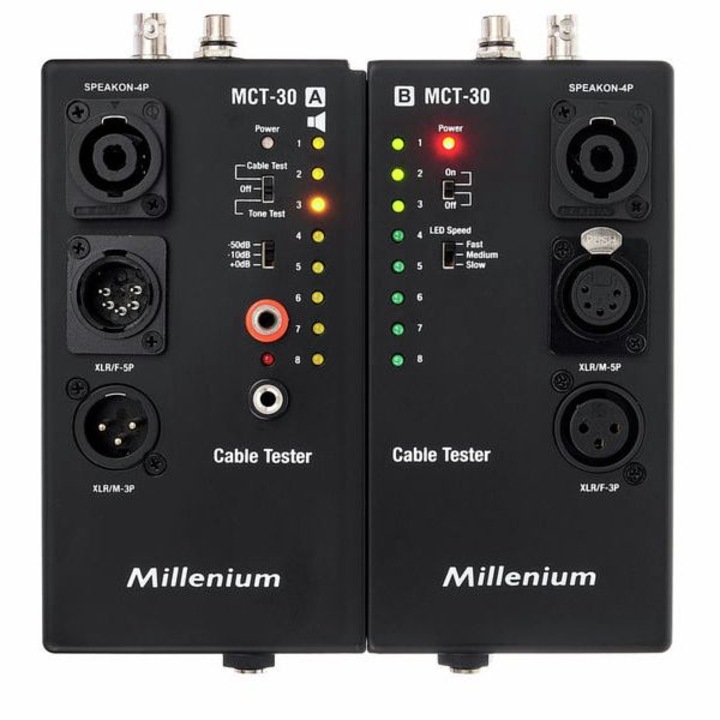 Tester pentru cabluri audio, Millenium MCT-30 se pot verifica cabluri XLR, RCA, SpeakOn, Jack, UTP si alte modele